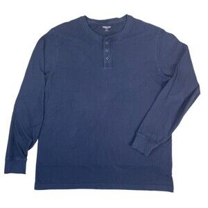 Lands End Super-T LS Navy Blue Henley Shirt Large Tall Outdoor Layer Casual